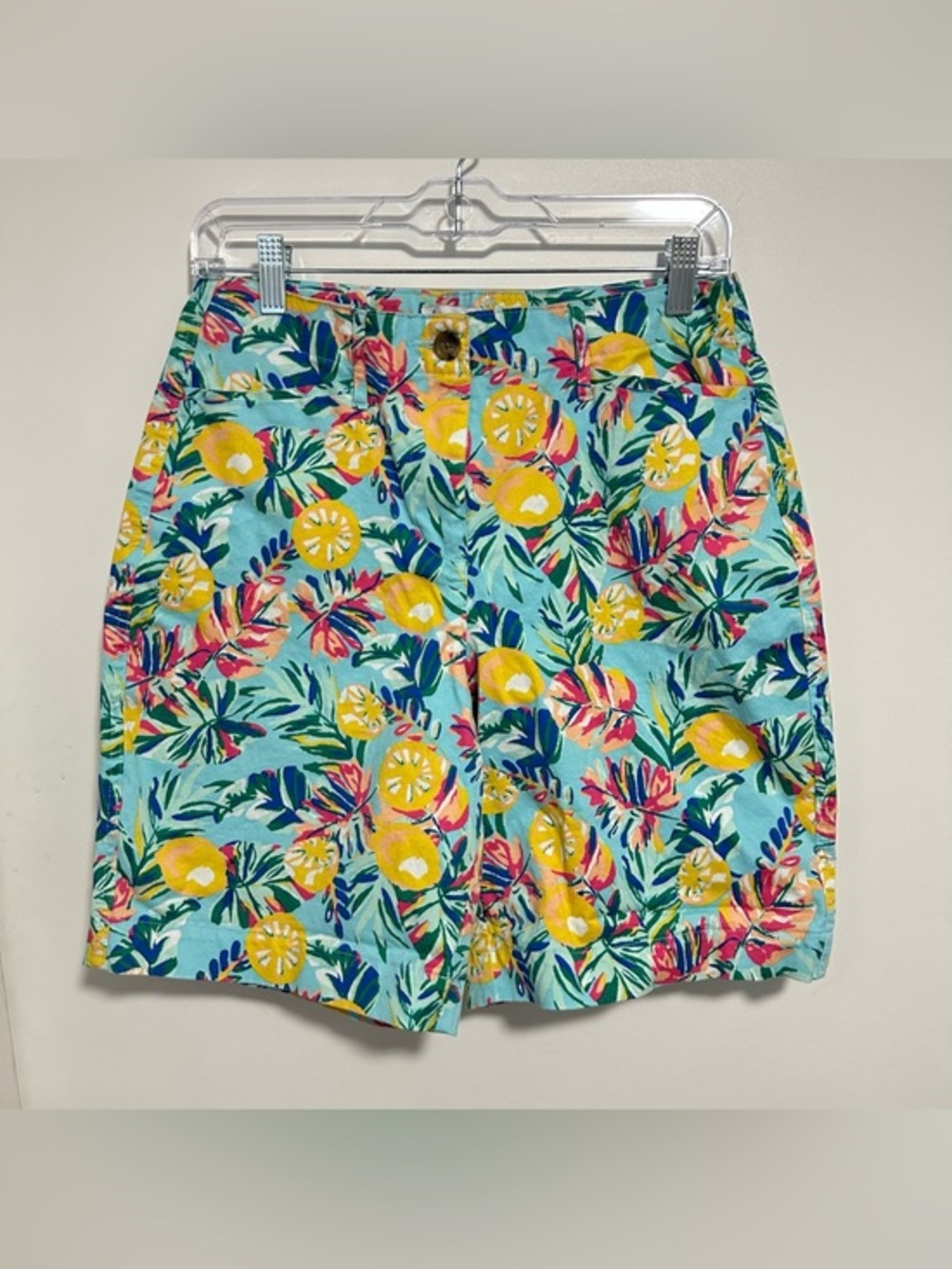 Kim Rogers Aqua Floral Lemon Print Bermudas